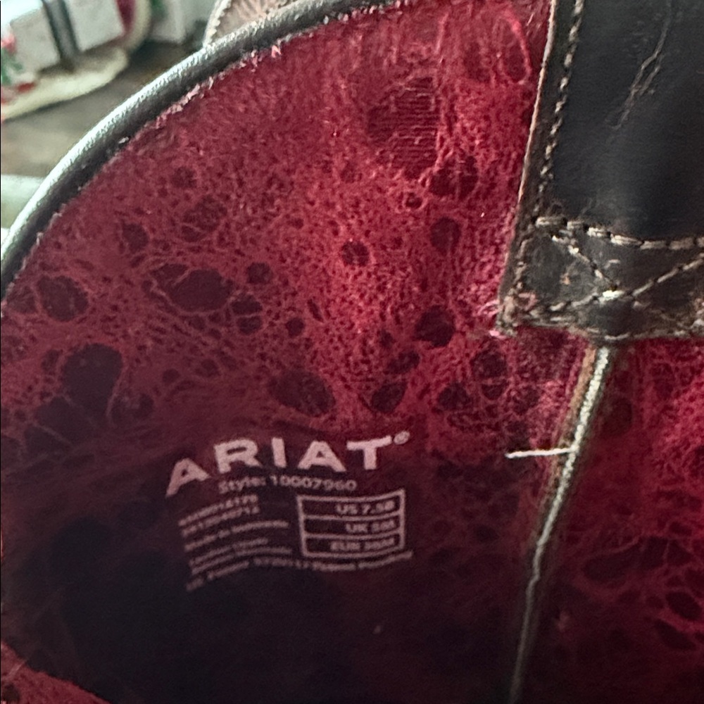 Ariat Brown Leather Western Heeled Boots with Red Accents - Picture 2 of 7